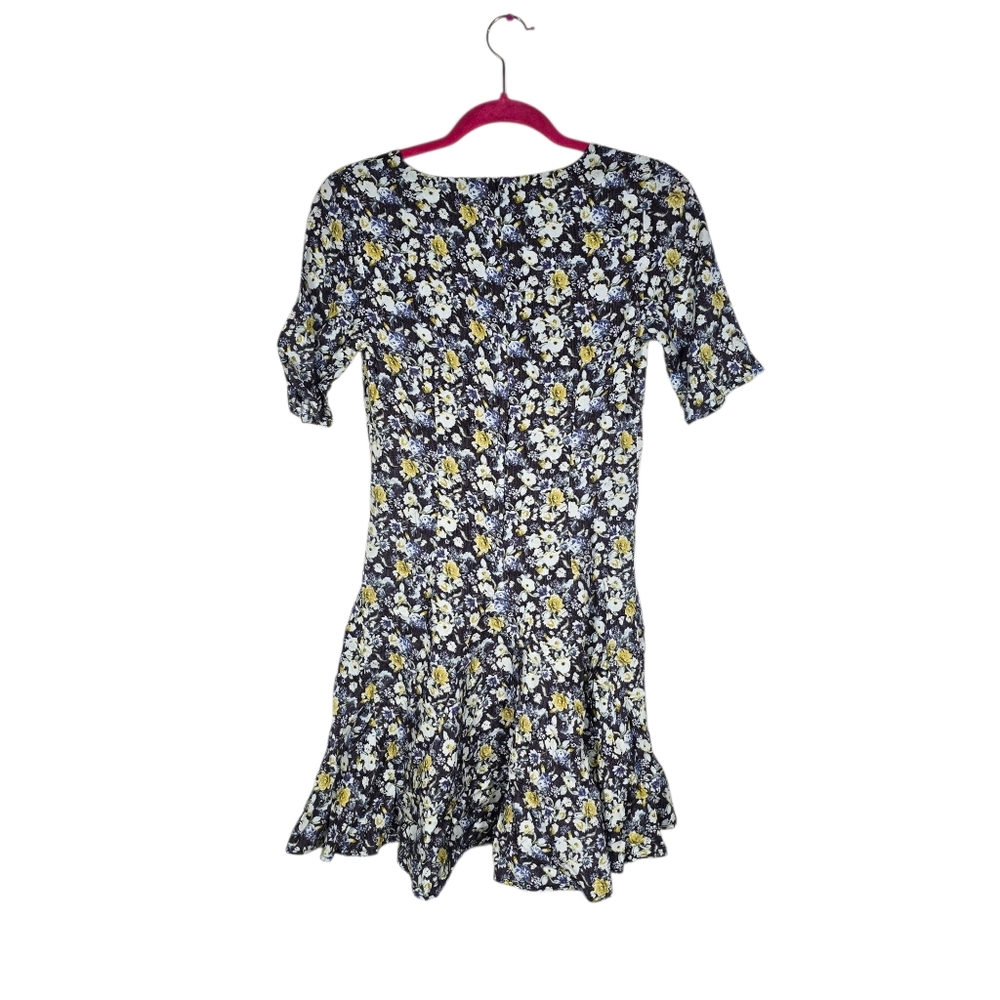H&M Size 4 Blue White Yellow Floral Print Women's Dress Viscose NWT